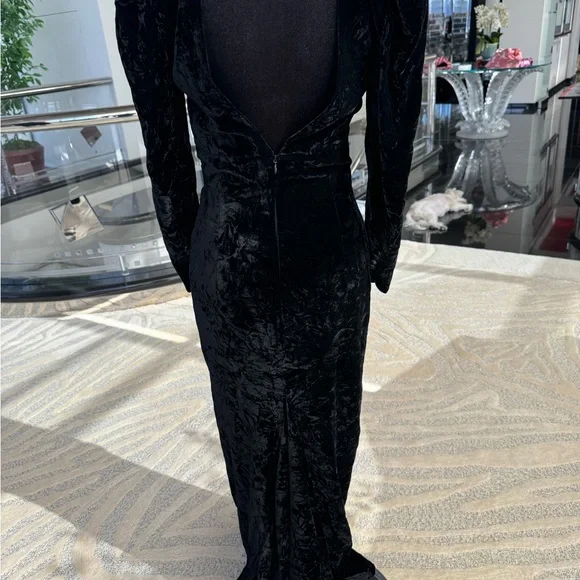 Vintage Black Velvet Long Sleeve Dress - Picture 3 of 3